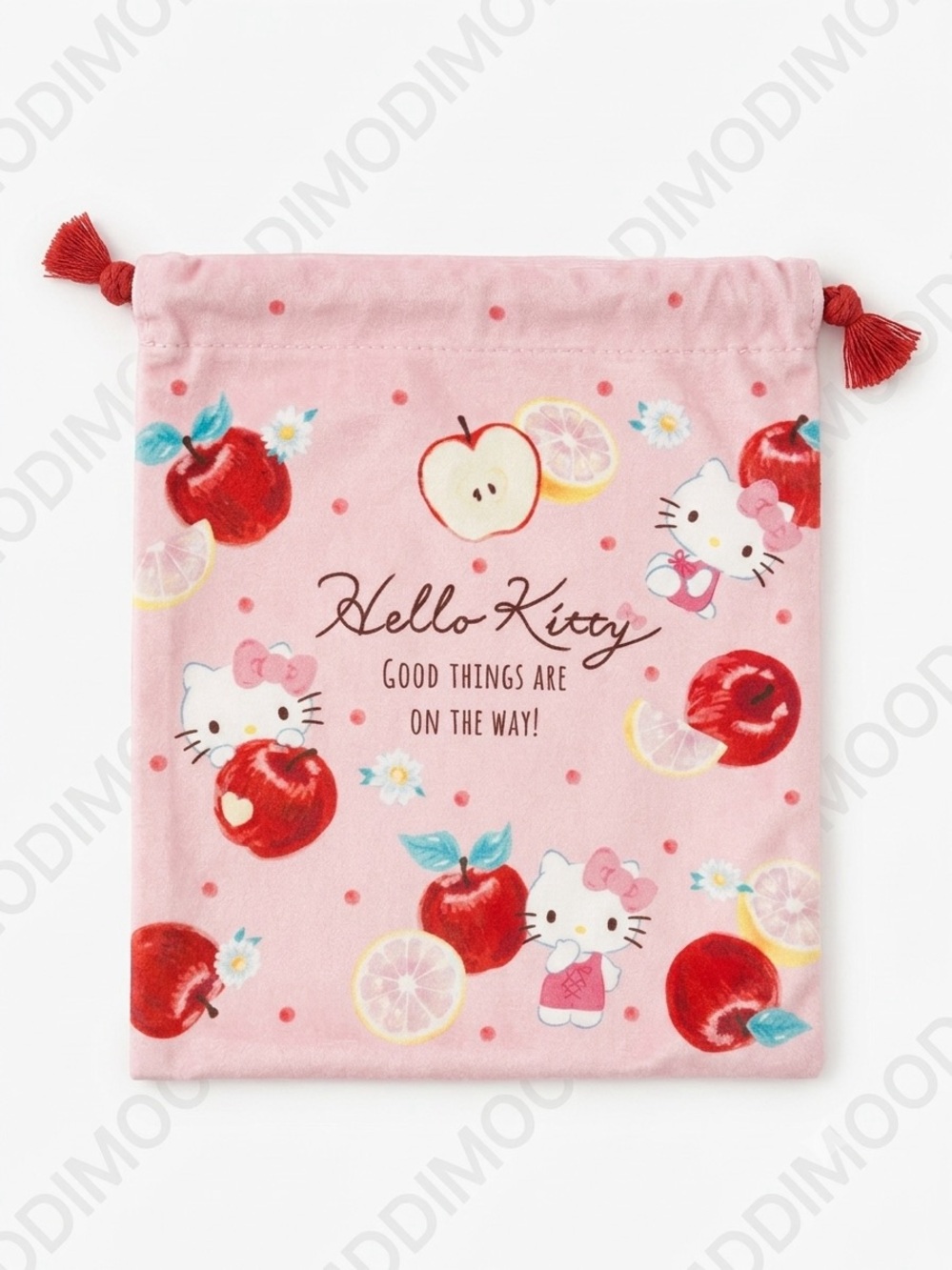 Sanrio Hello Kitty Pink Drawstring Pouch with Red Accents